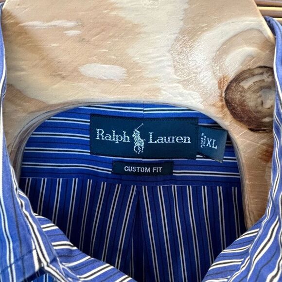 Ralph Lauren Long Sleeve Striped XL Custom Fit Blue Black - Picture 3 of 4